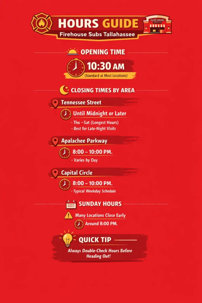 Firehouse Subs Tallahassee 1 Firehouse Subs Tallahassee Hours of Operation